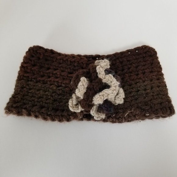 Brown Cream Ivory Flower Dreadlock Dread Ear Warmer Messy Bun Ponytail Hat Unise - Picture 2 of 9